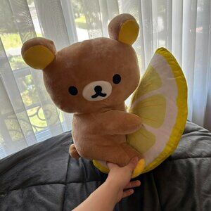 Large Rilakkuma hugging lemon slice plush